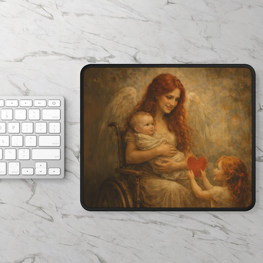 Angel Mother & Children Heart Gaming Mouse Pad — Vintage Sentimental Desk Mat