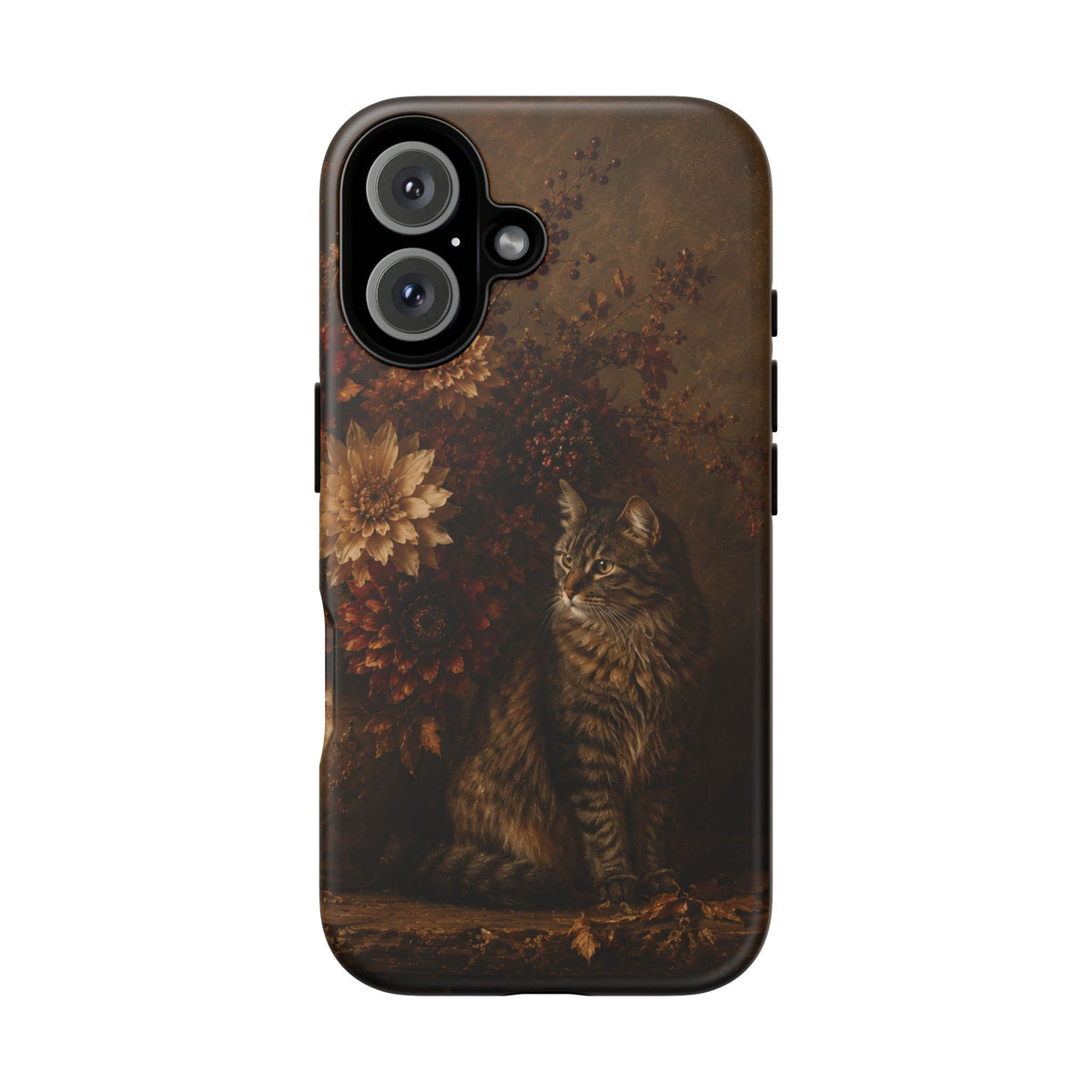 Autumn Tabby Cat Tough Phone Case — Vintage Floral Fall Design