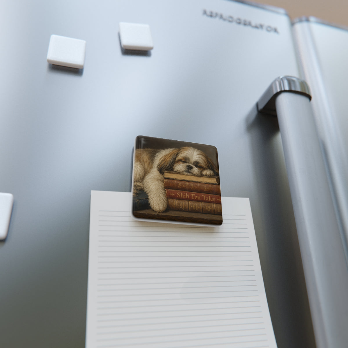 Shih Tzu Nap on Books Porcelain Magnet — Square Dog Lover Gift