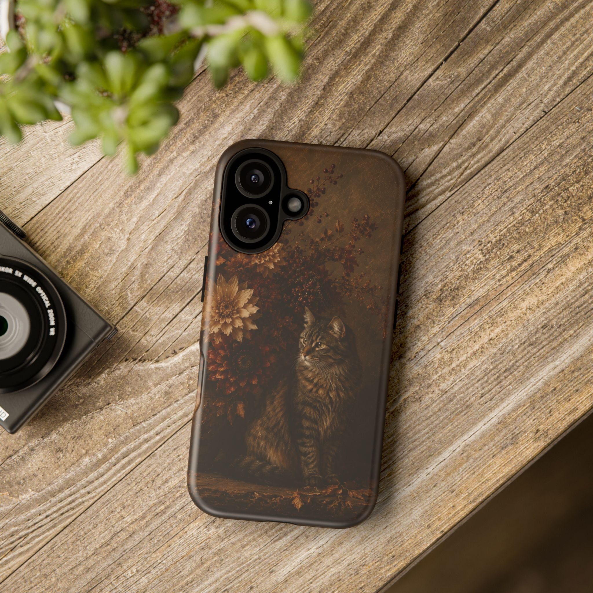 Autumn Tabby Cat Tough Phone Case — Vintage Floral Fall Design
