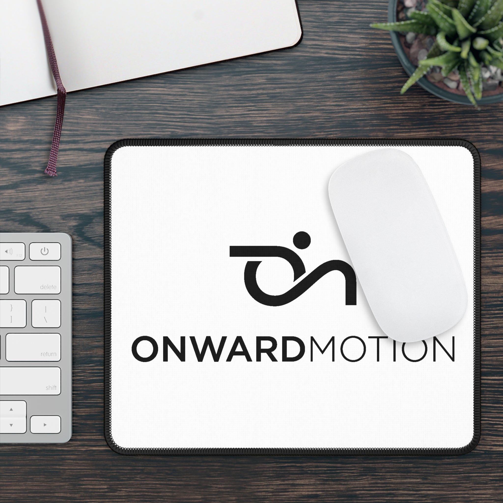 Onward Motion Logo Gaming Mouse Pad — Minimalist Black & White Desk Mousepad