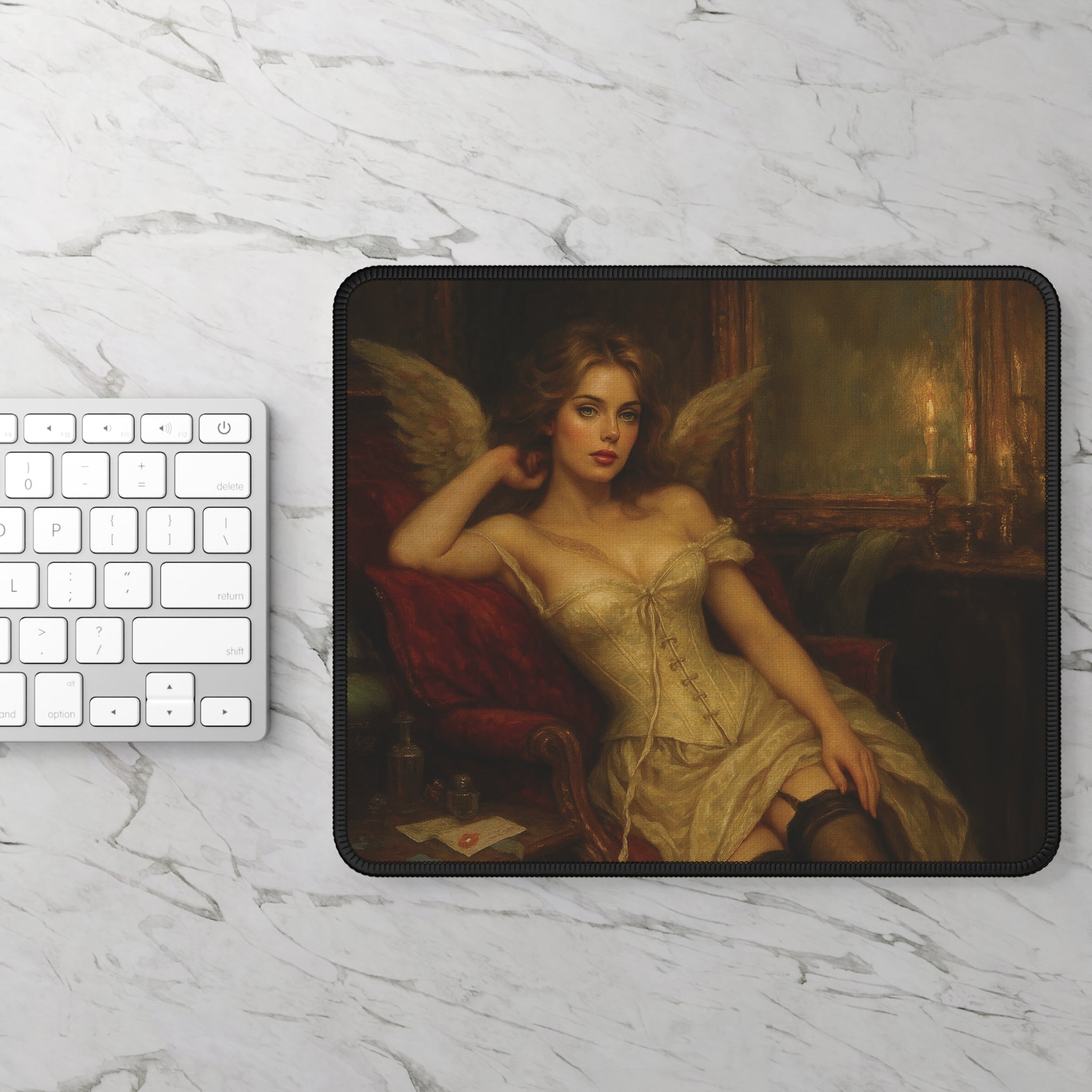 Retro Angel Pin-Up Gaming Mouse Pad — Vintage Romantic Desk Mat