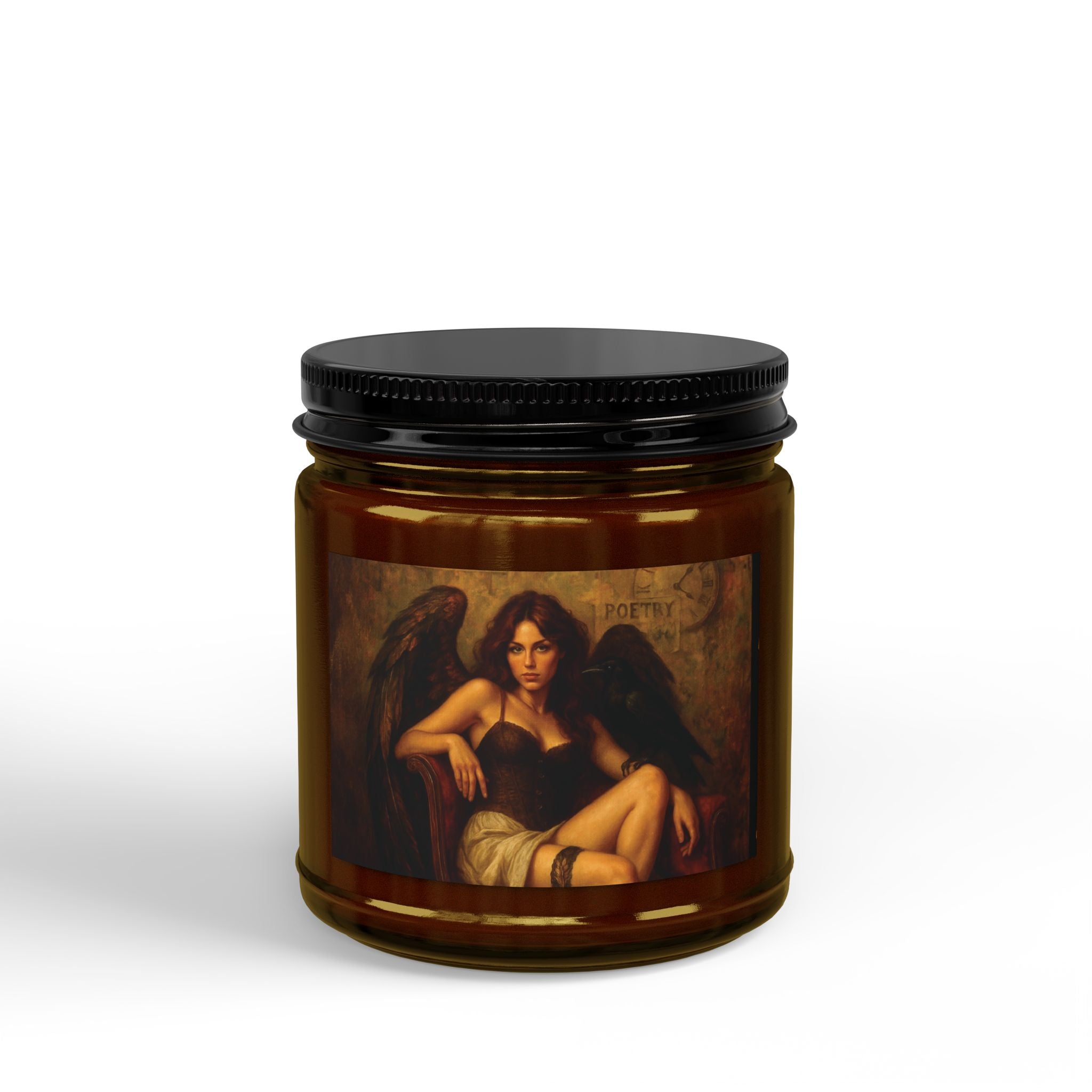 Amber Glass Soy Candle — Gothic Angel Art Scented Candle (4oz & 9oz)