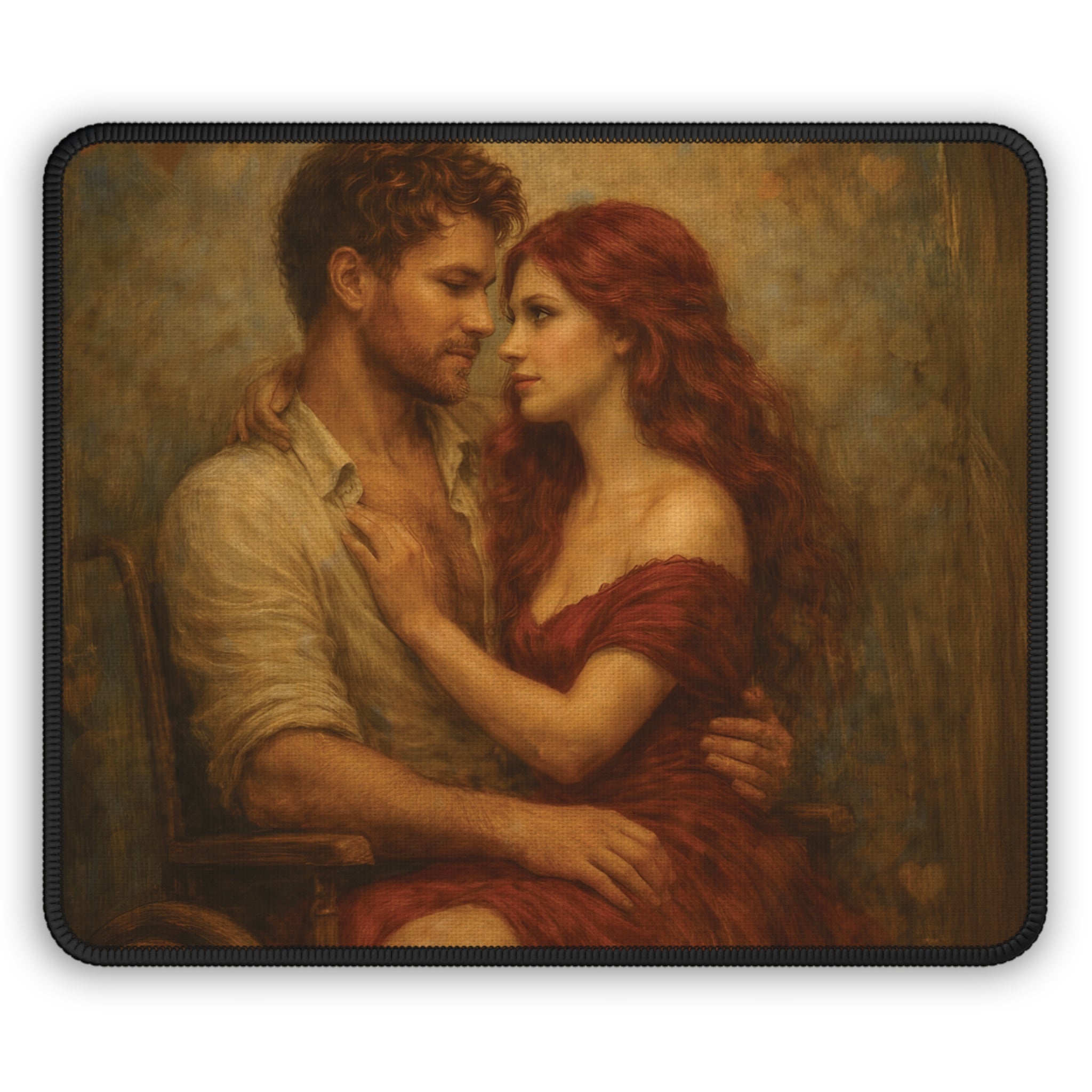 Romantic Vintage Couple Gaming Mouse Pad — Oil Painting Love Desk Mat
