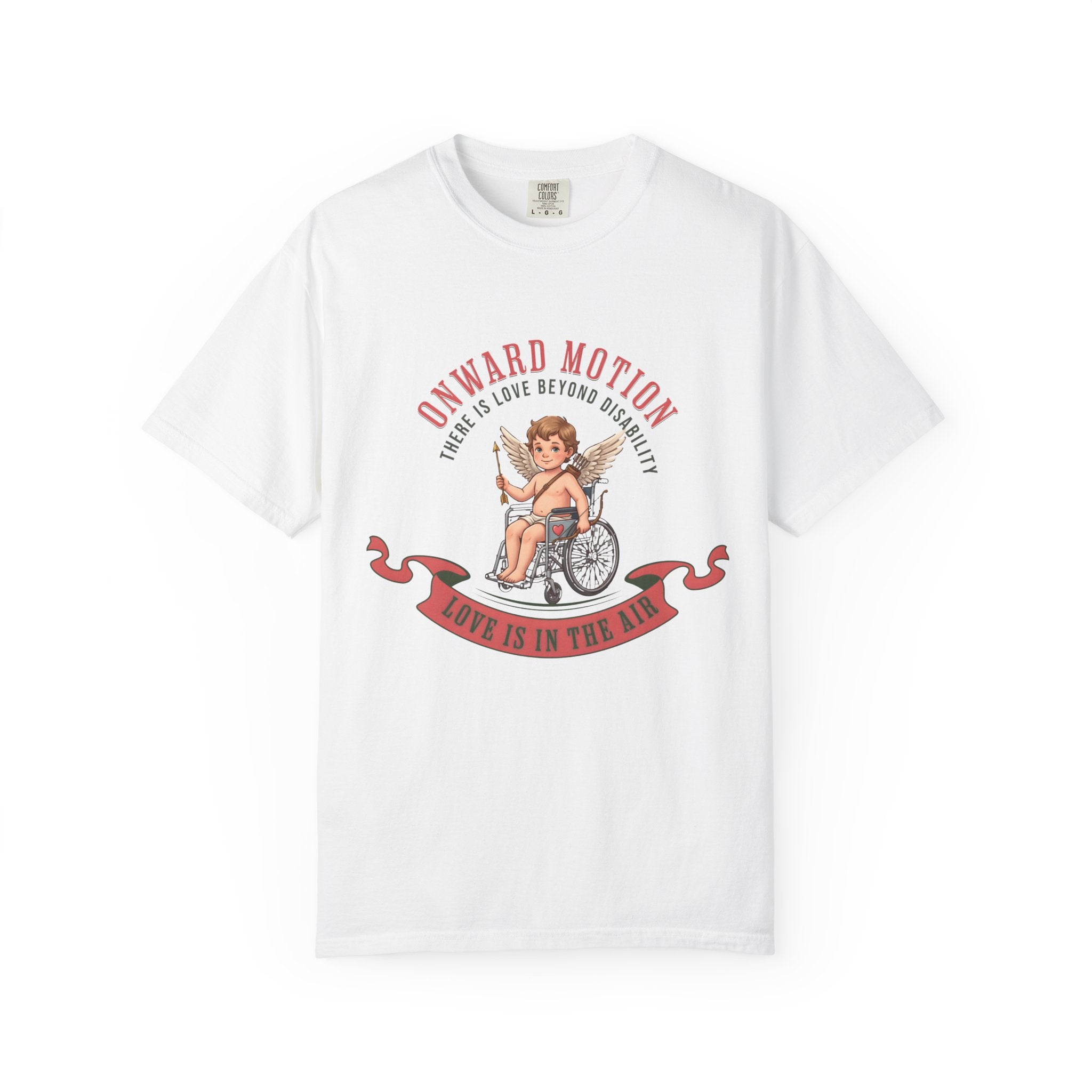 T-Shirt — "Onward Motion" Cherub in Wheelchair Graphic (Love Is in the Wheel)