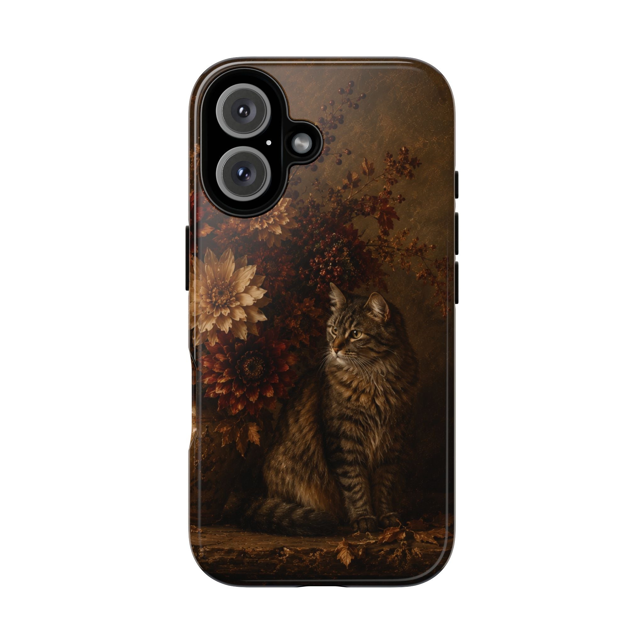 Autumn Tabby Cat Tough Phone Case — Vintage Floral Fall Design