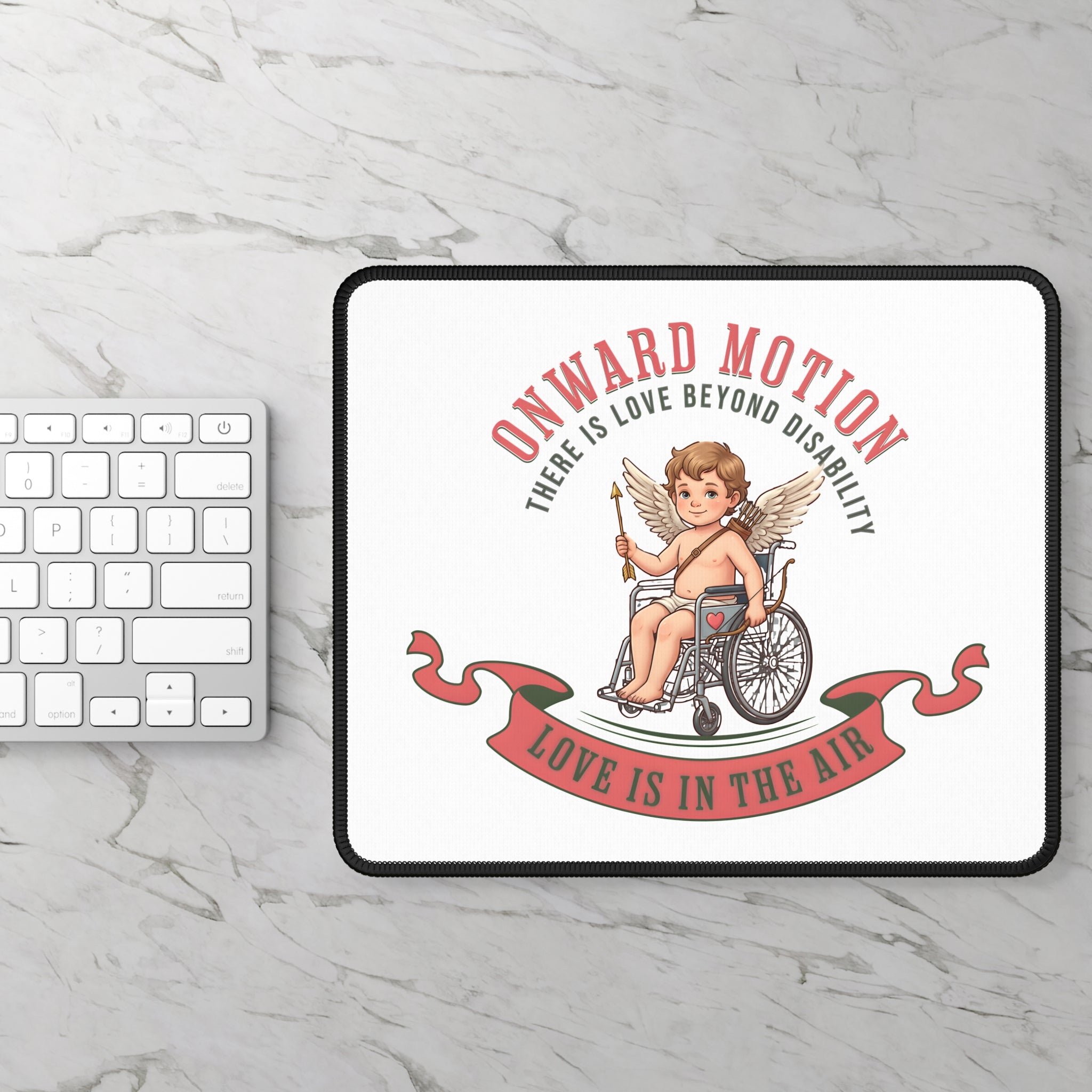 Onward Motion Gaming Mouse Pad — "Love Is in the Air" Disability Pride Cupid Design