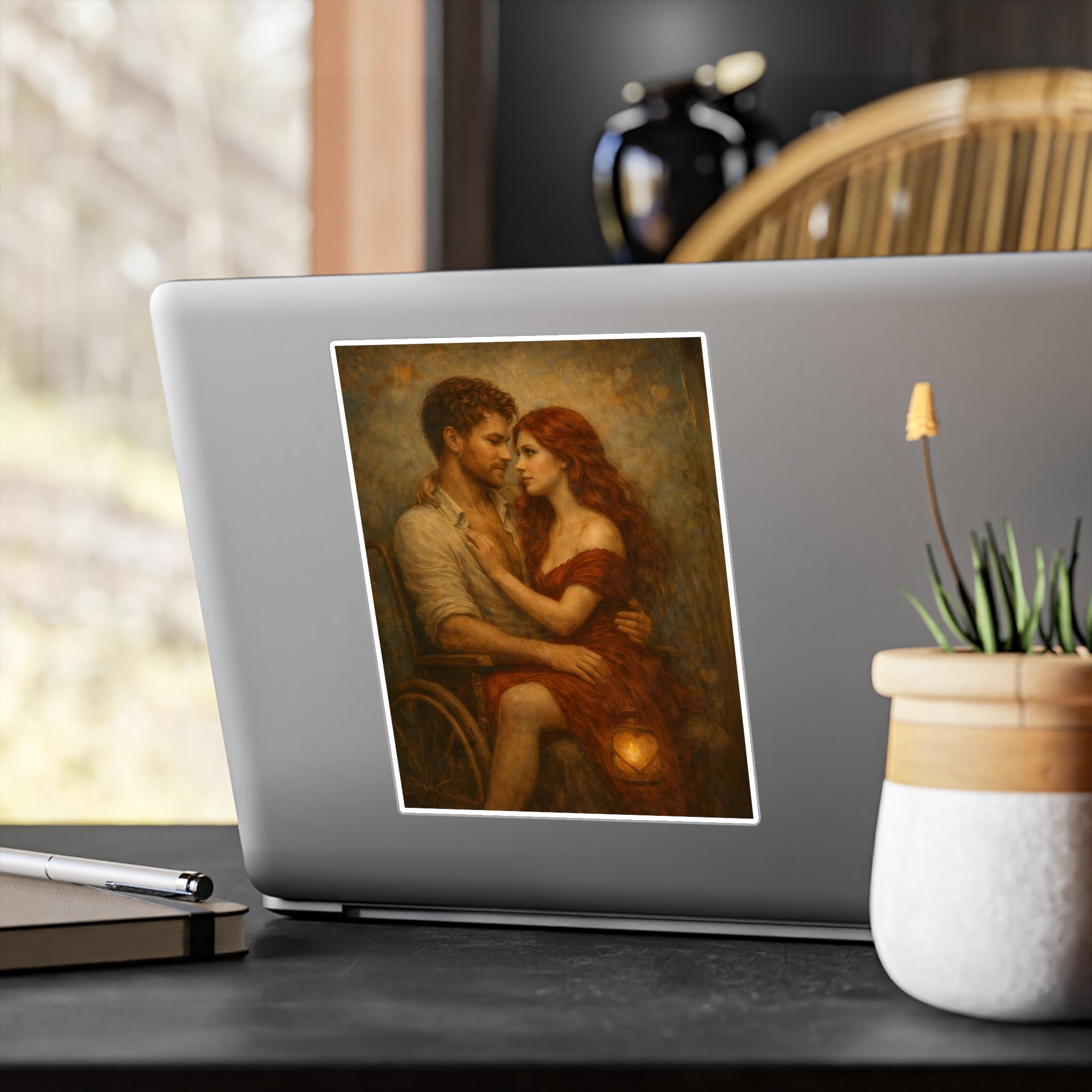 Romantic Embrace Vinyl Decal — Vintage Couple Art Sticker