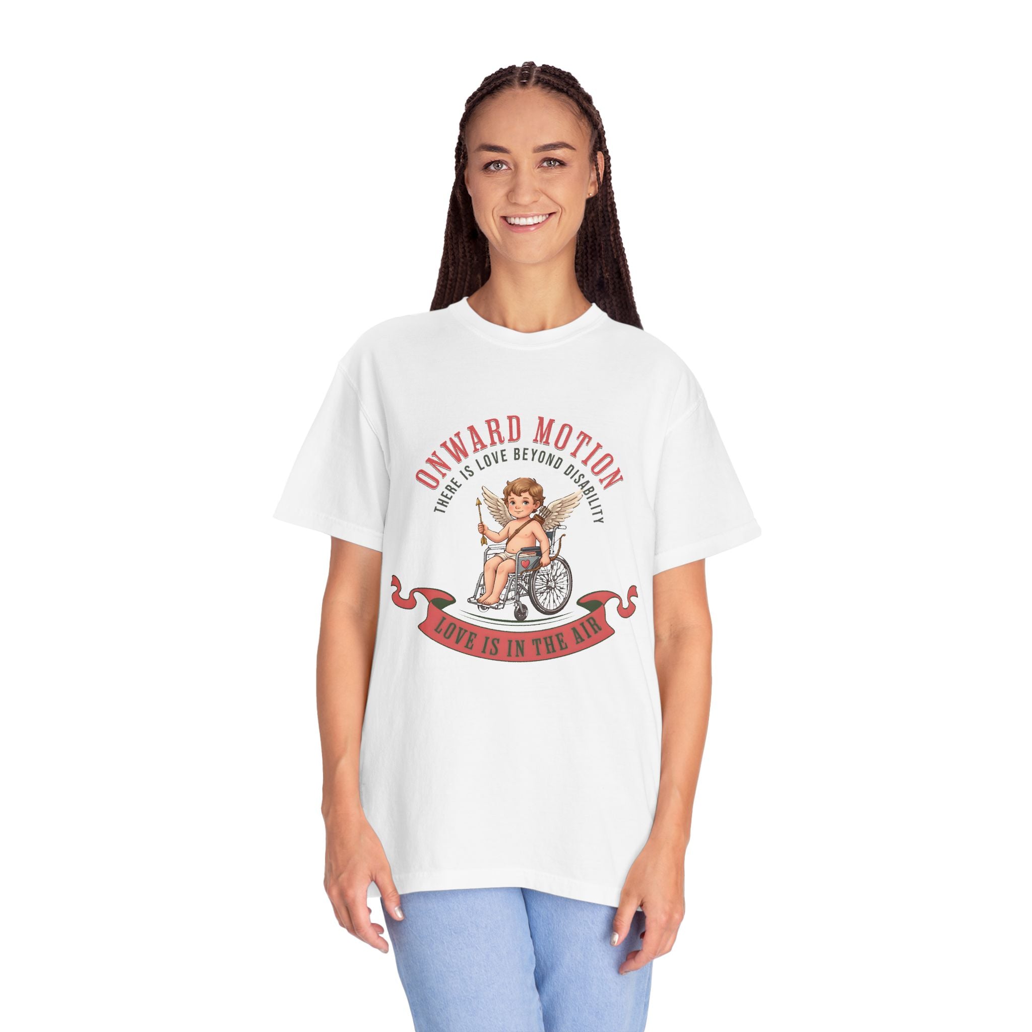 T-Shirt — "Onward Motion" Cherub in Wheelchair Graphic (Love Is in the Wheel)