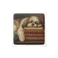 Load image into Gallery viewer, Shih Tzu Nap on Books Porcelain Magnet — Square Dog Lover Gift
