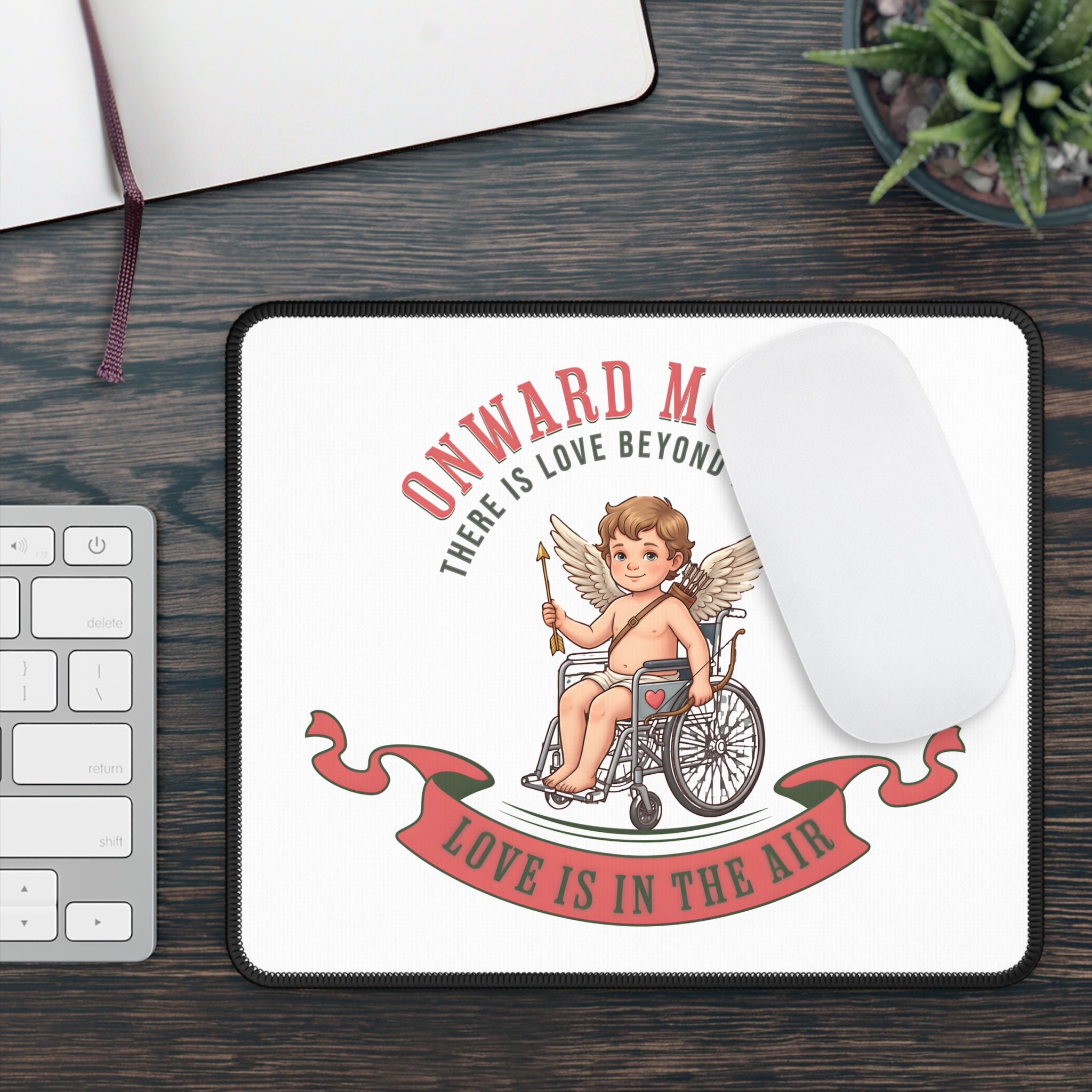 Onward Motion Gaming Mouse Pad — "Love Is in the Air" Disability Pride Cupid Design