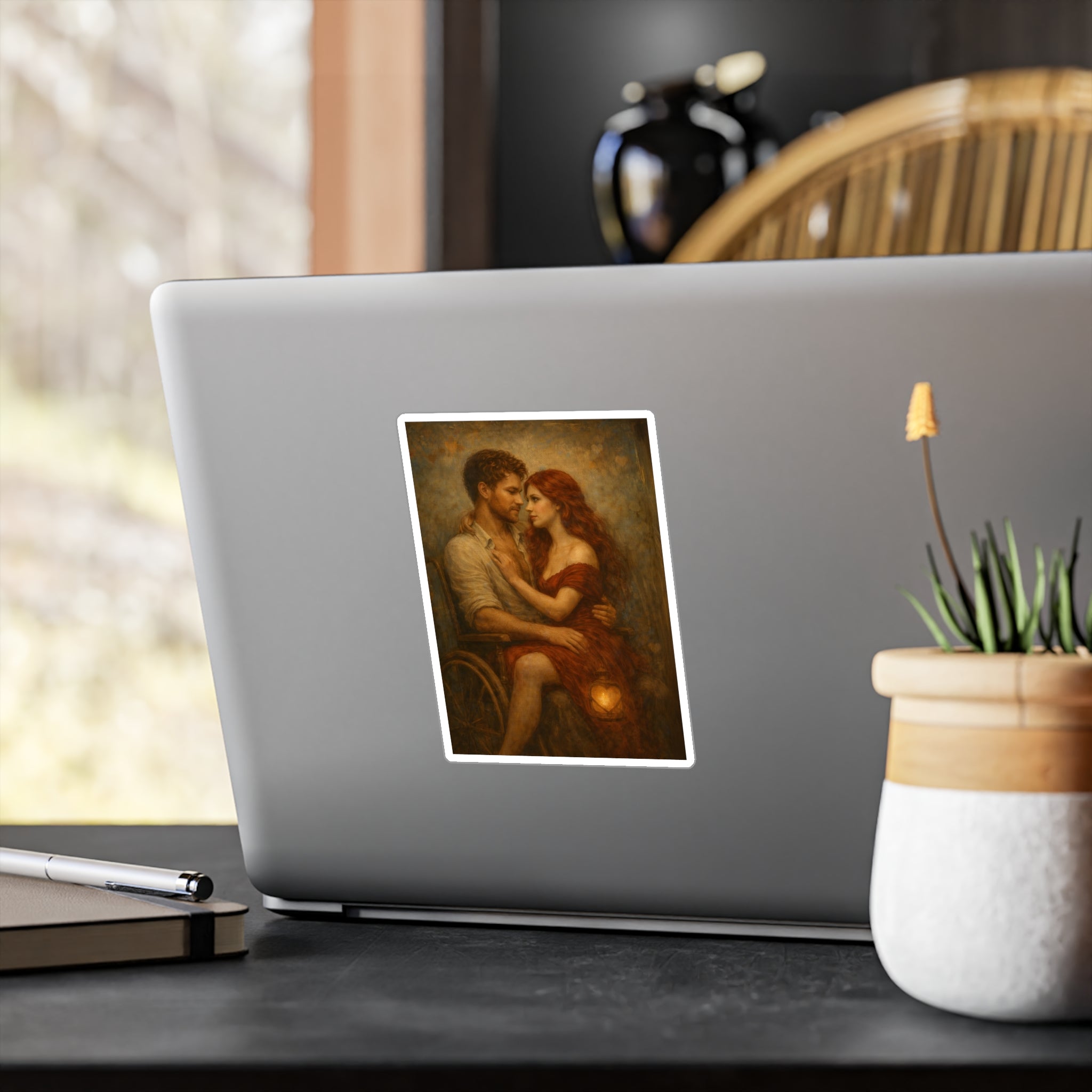 Romantic Embrace Vinyl Decal — Vintage Couple Art Sticker