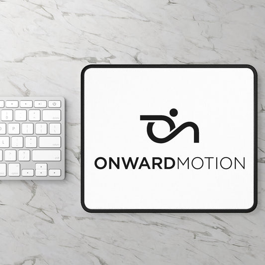 Onward Motion Logo Gaming Mouse Pad — Minimalist Black & White Desk Mousepad
