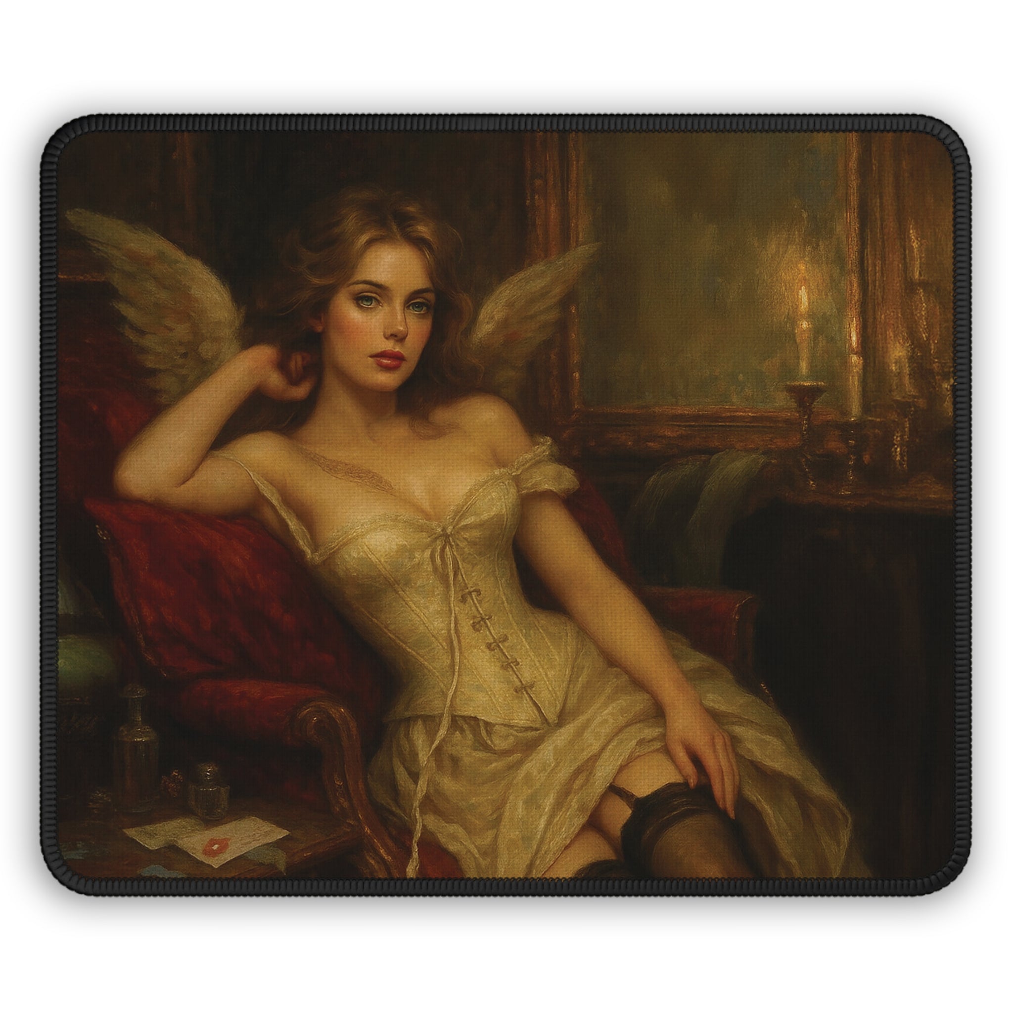 Retro Angel Pin-Up Gaming Mouse Pad — Vintage Romantic Desk Mat
