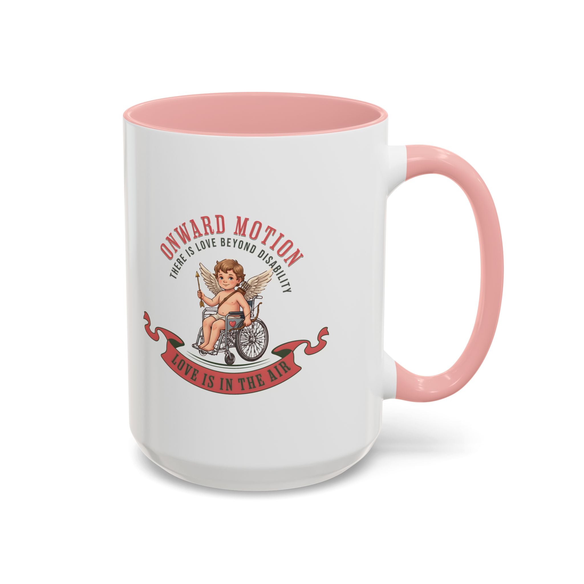 Onward Motion Cherub Wheelchair Coffee Mug — "Love Is In The Air" Accent Mug