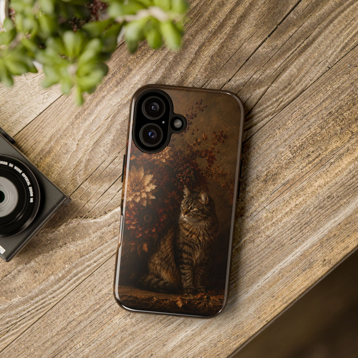 Autumn Tabby Cat Tough Phone Case — Vintage Floral Fall Design