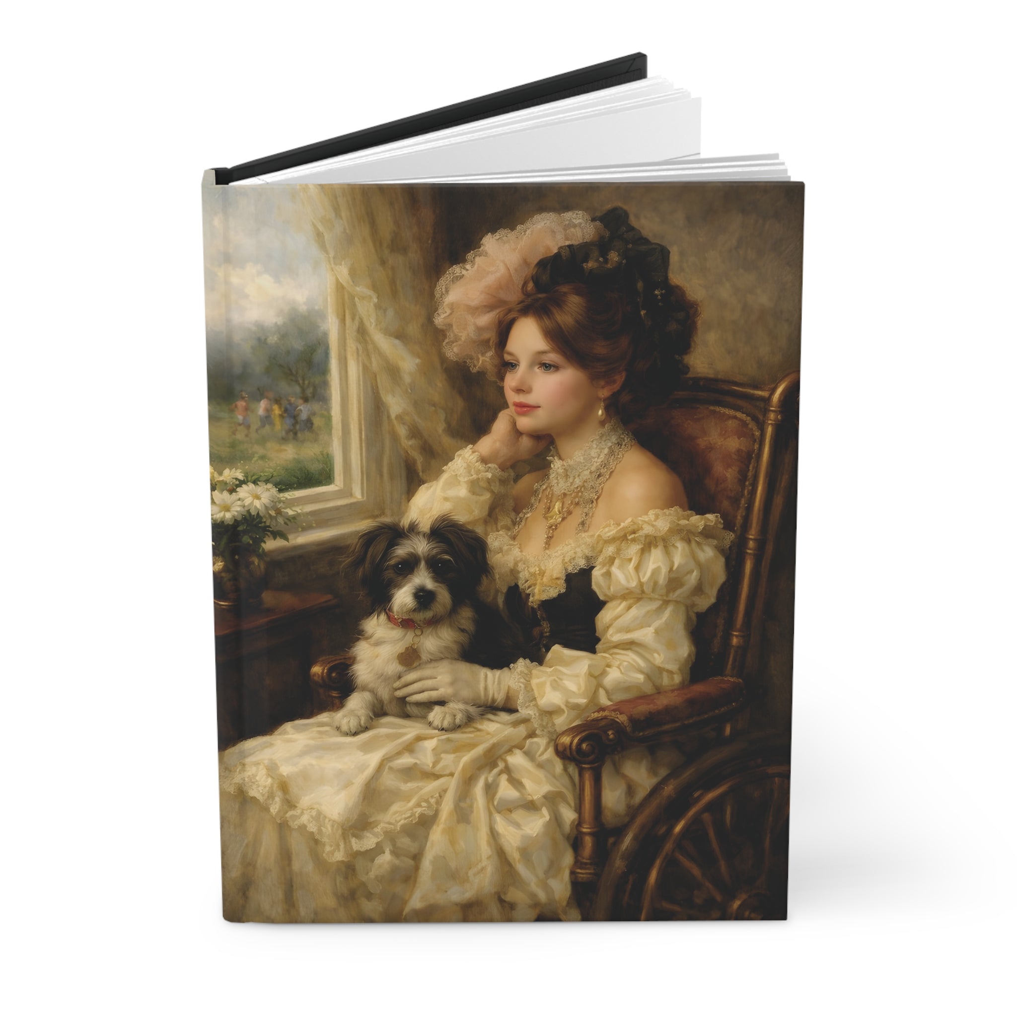 Victorian Lady with Dog Hardcover Journal — Elegant Vintage Art Notebook