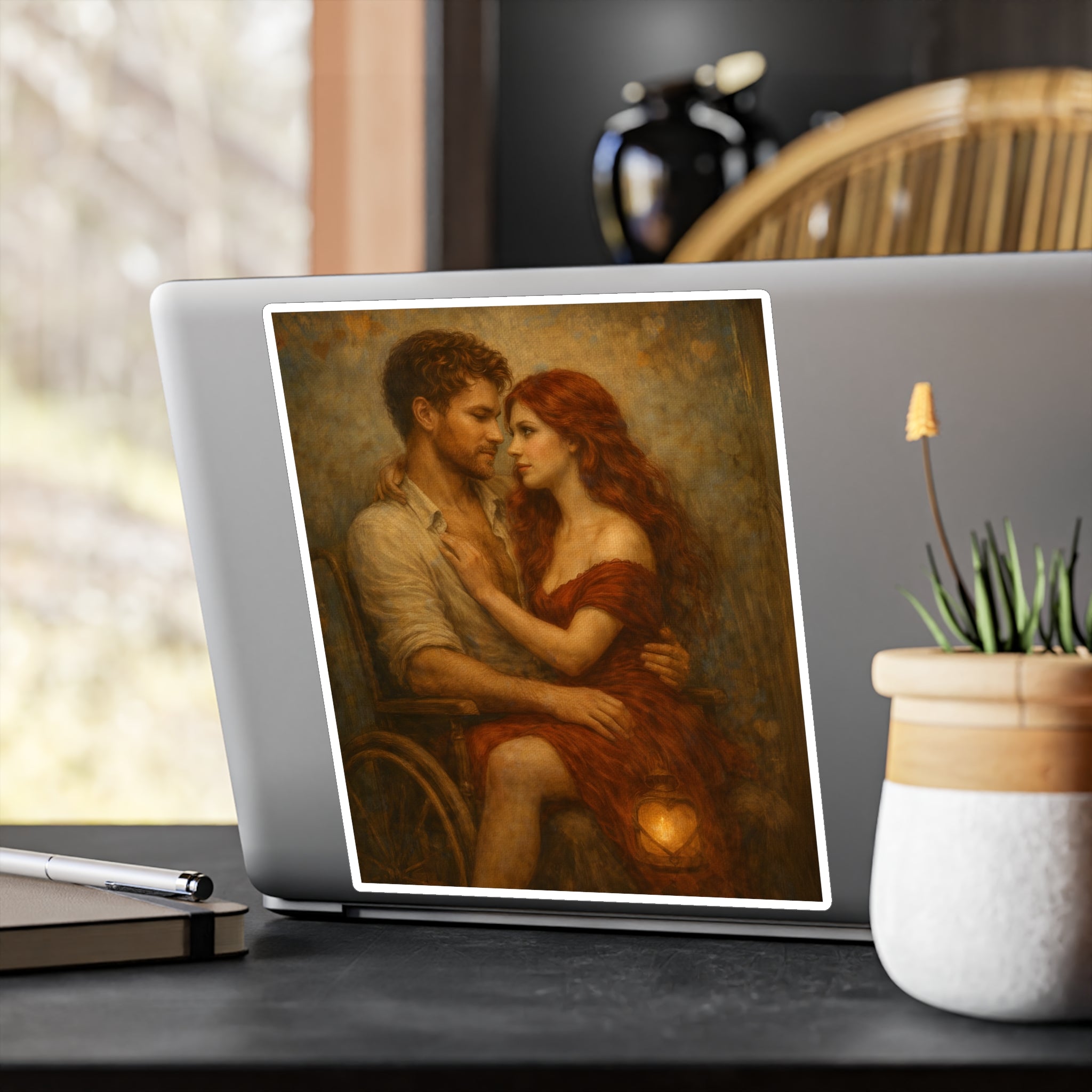 Romantic Embrace Vinyl Decal — Vintage Couple Art Sticker