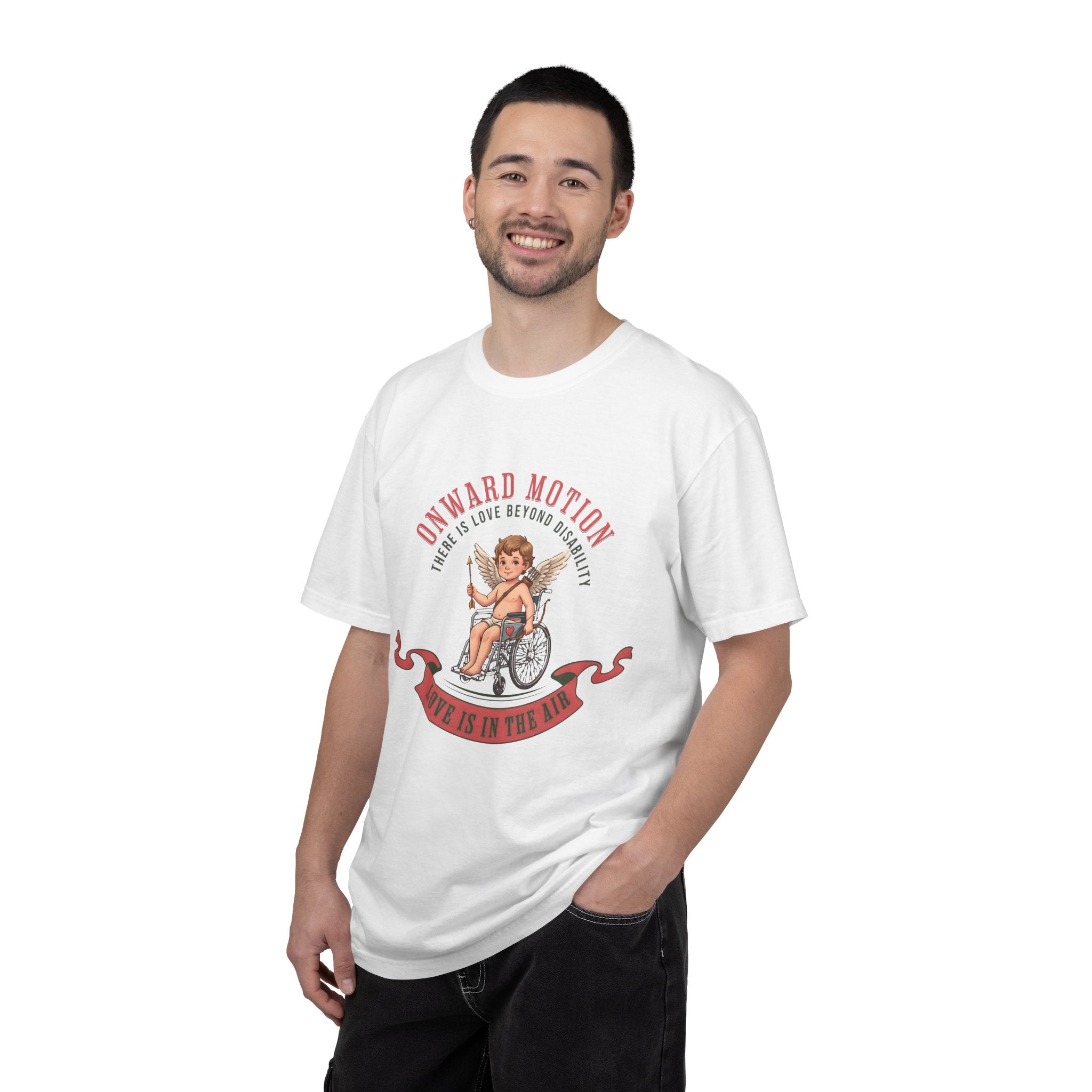 T-Shirt — "Onward Motion" Cherub in Wheelchair Graphic (Love Is in the Wheel)