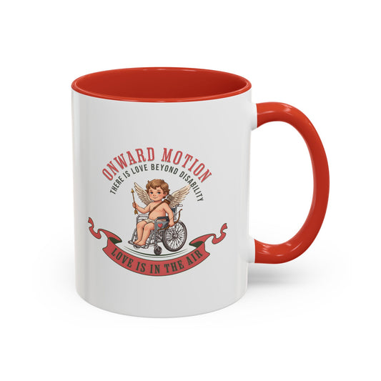 Onward Motion Cherub Wheelchair Coffee Mug — "Love Is In The Air" Accent Mug