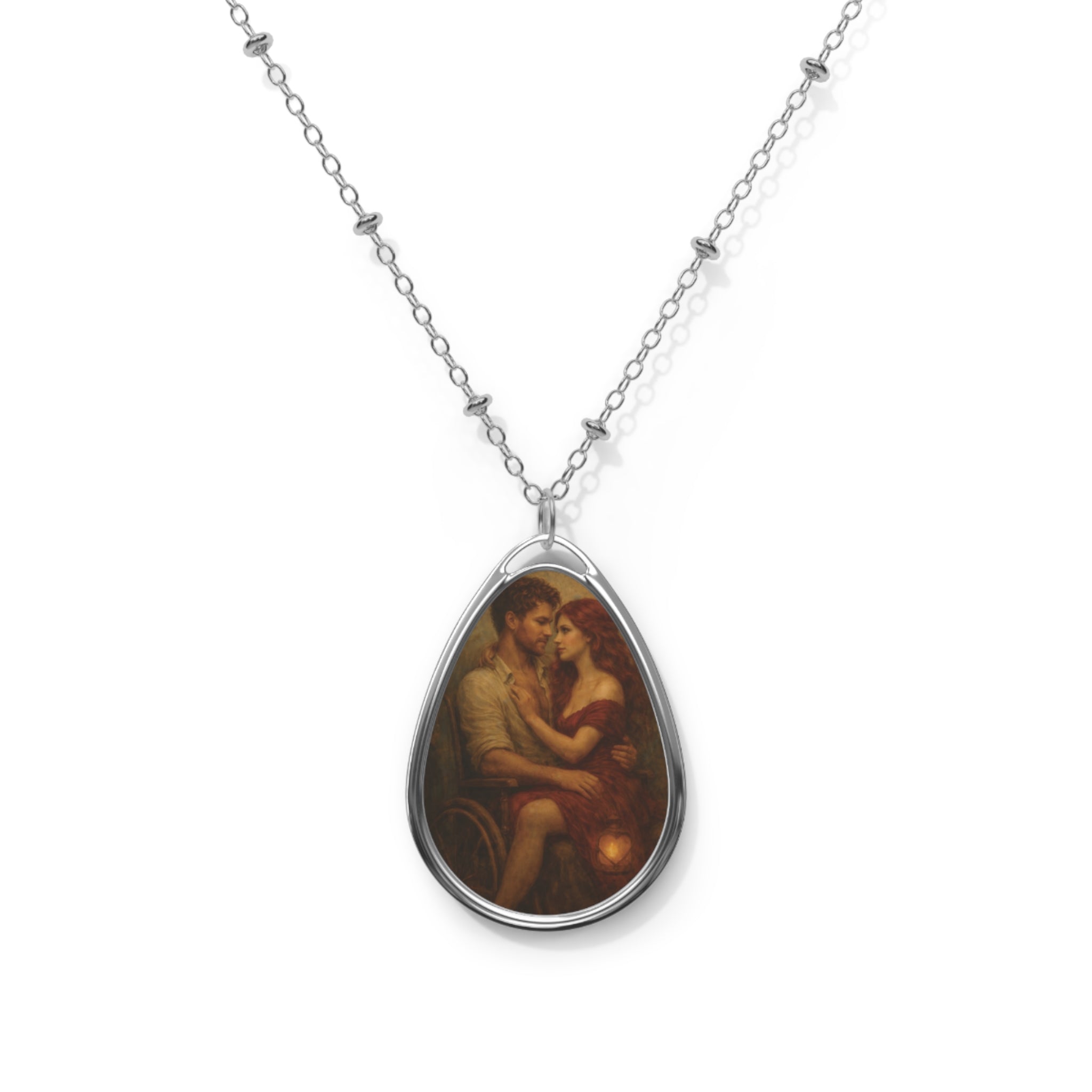Romantic Vintage Oval Pendant Necklace - Couples Portrait Teardrop Necklace