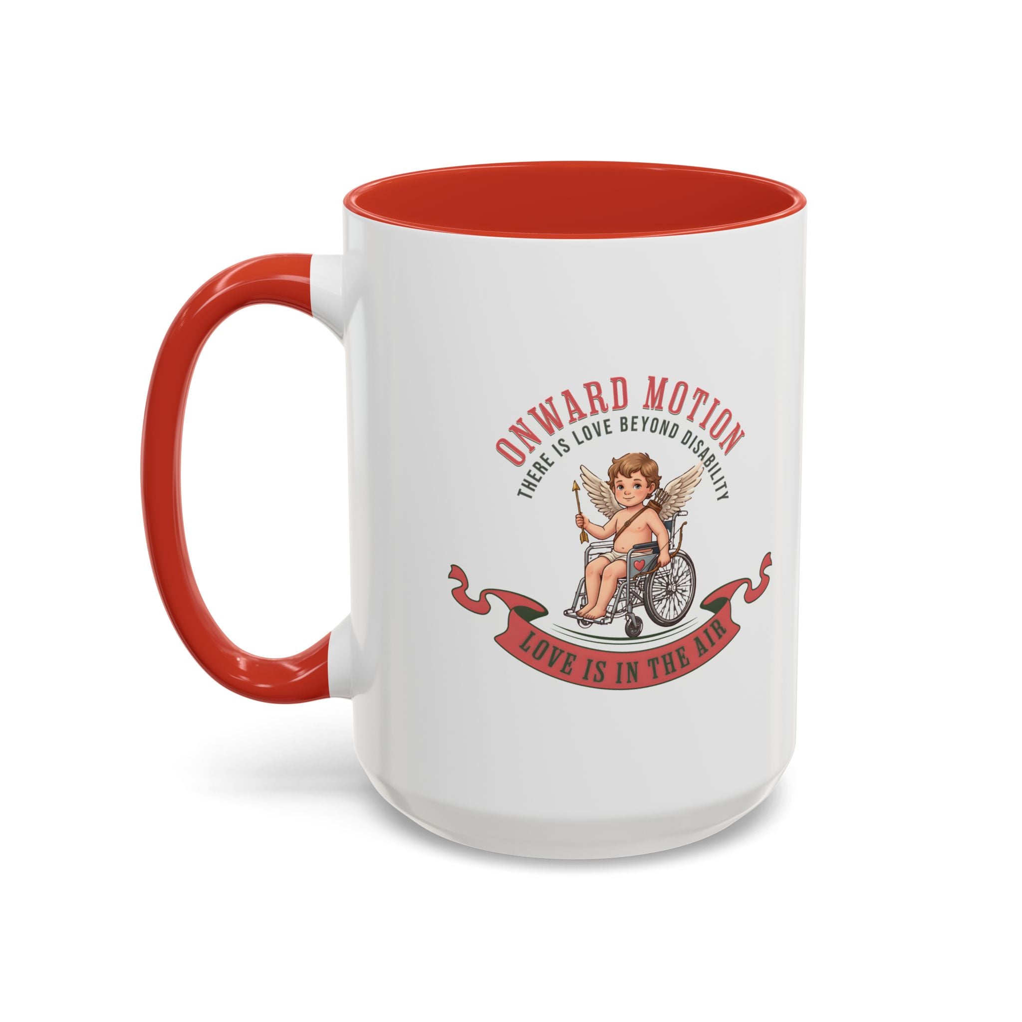 Onward Motion Cherub Wheelchair Coffee Mug — "Love Is In The Air" Accent Mug