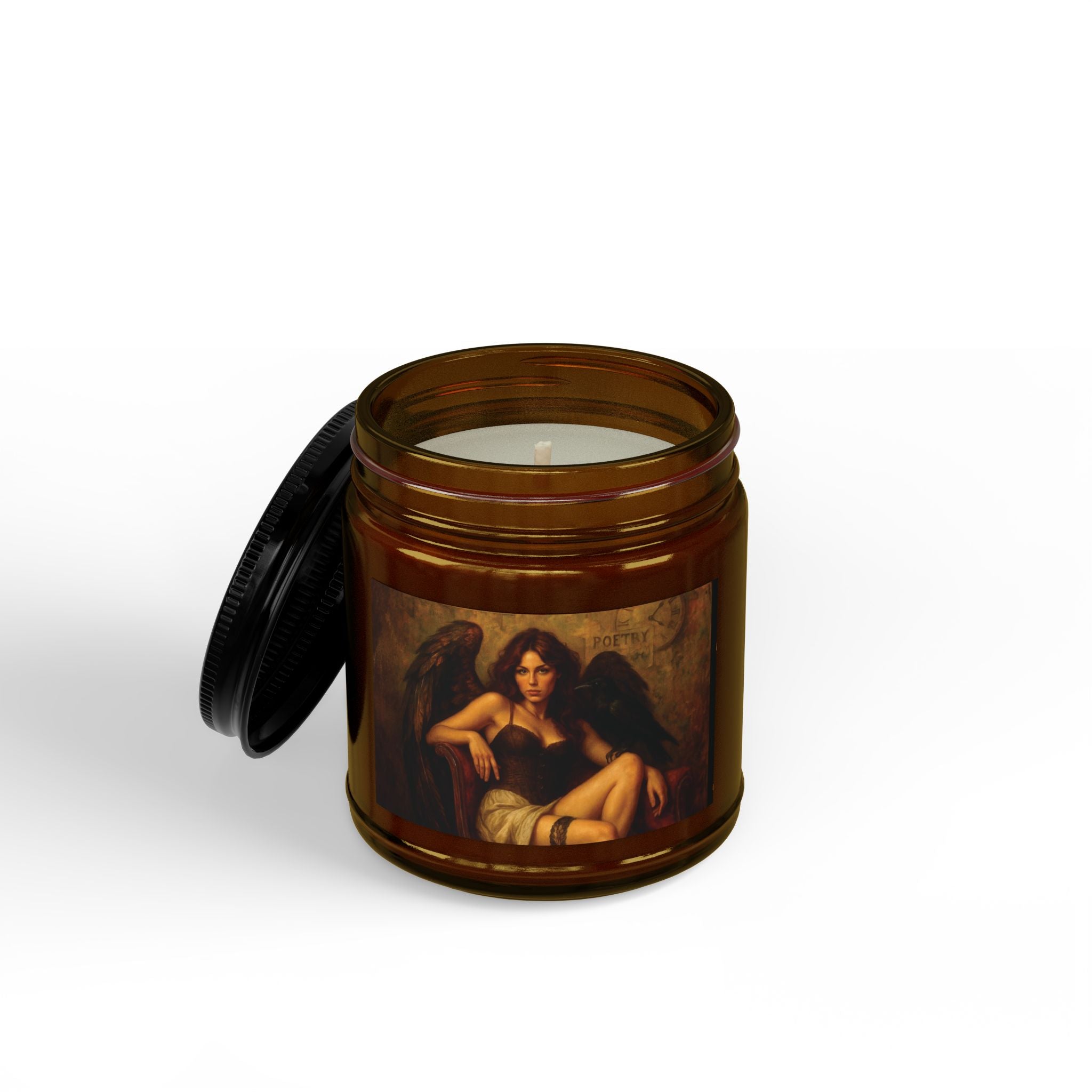 Amber Glass Soy Candle — Gothic Angel Art Scented Candle (4oz & 9oz)