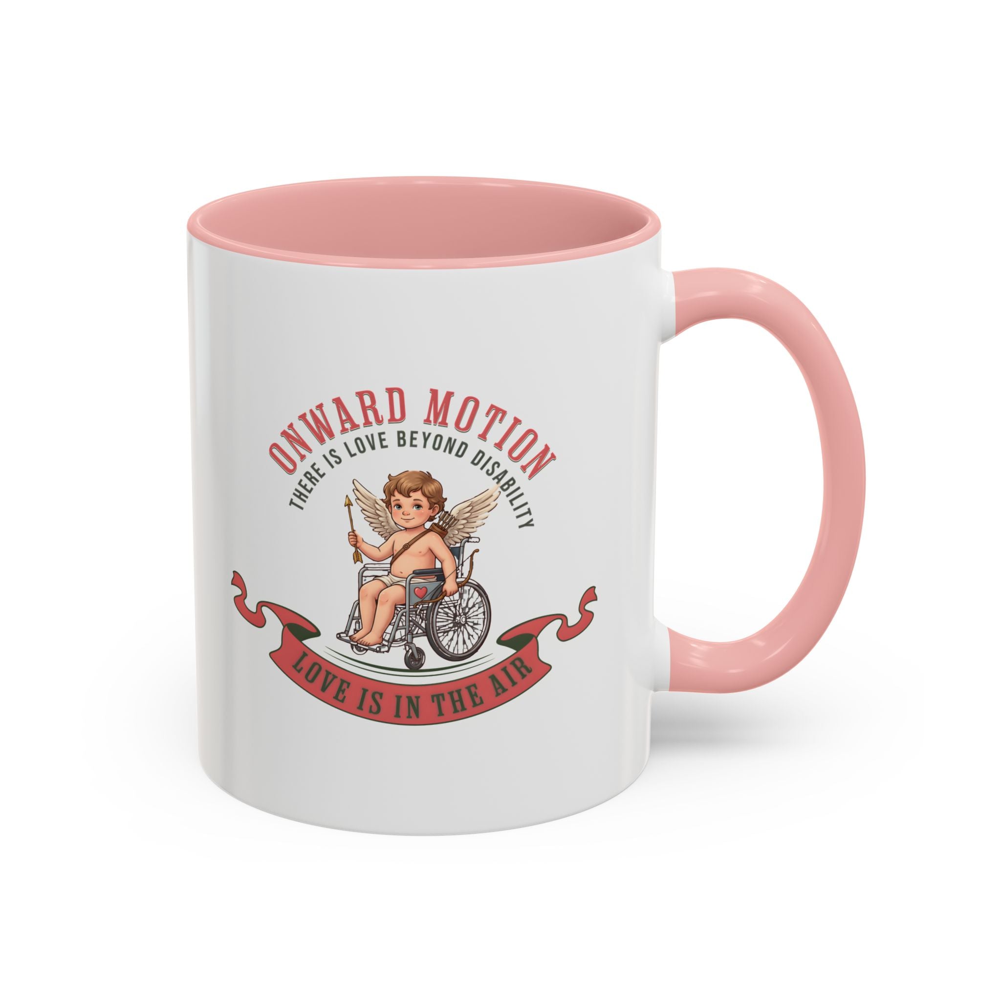Onward Motion Cherub Wheelchair Coffee Mug — "Love Is In The Air" Accent Mug