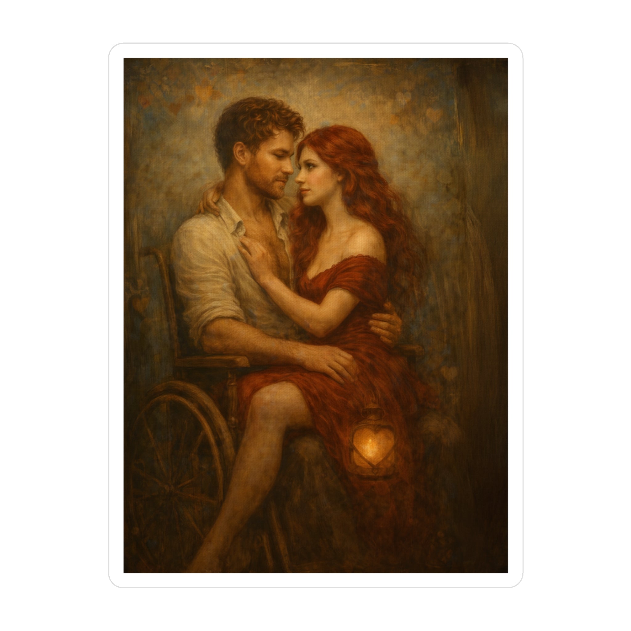 Romantic Embrace Vinyl Sticker — Vintage Lovers Art Kiss-Cut Decal