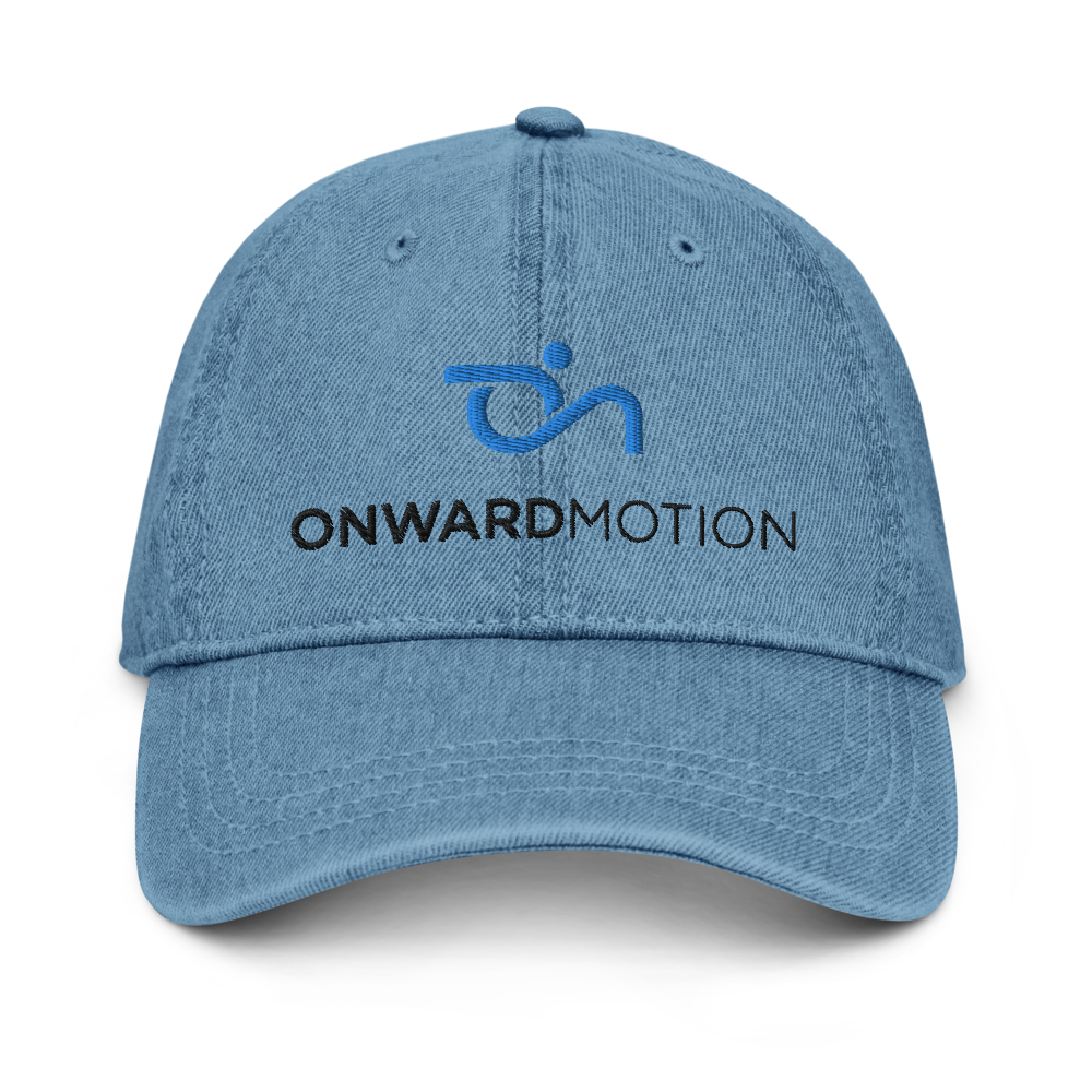 Check out our Denim Hat featuring the iconic Onward Motion logo!