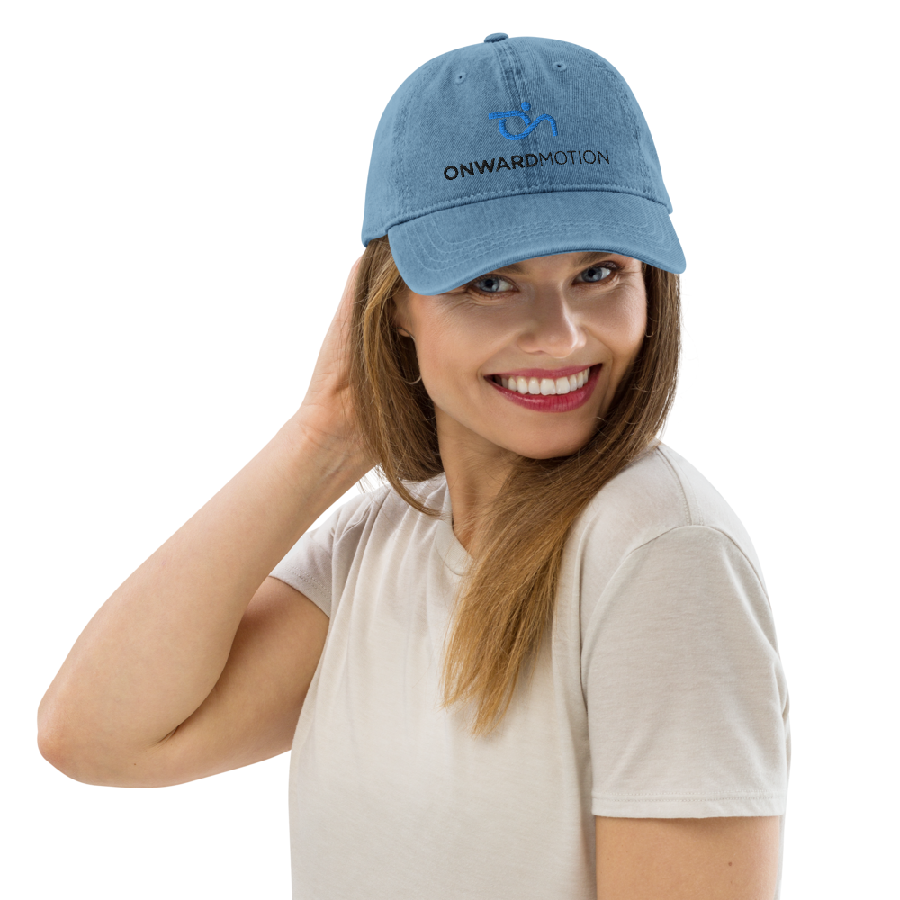 Check out our Denim Hat featuring the iconic Onward Motion logo!