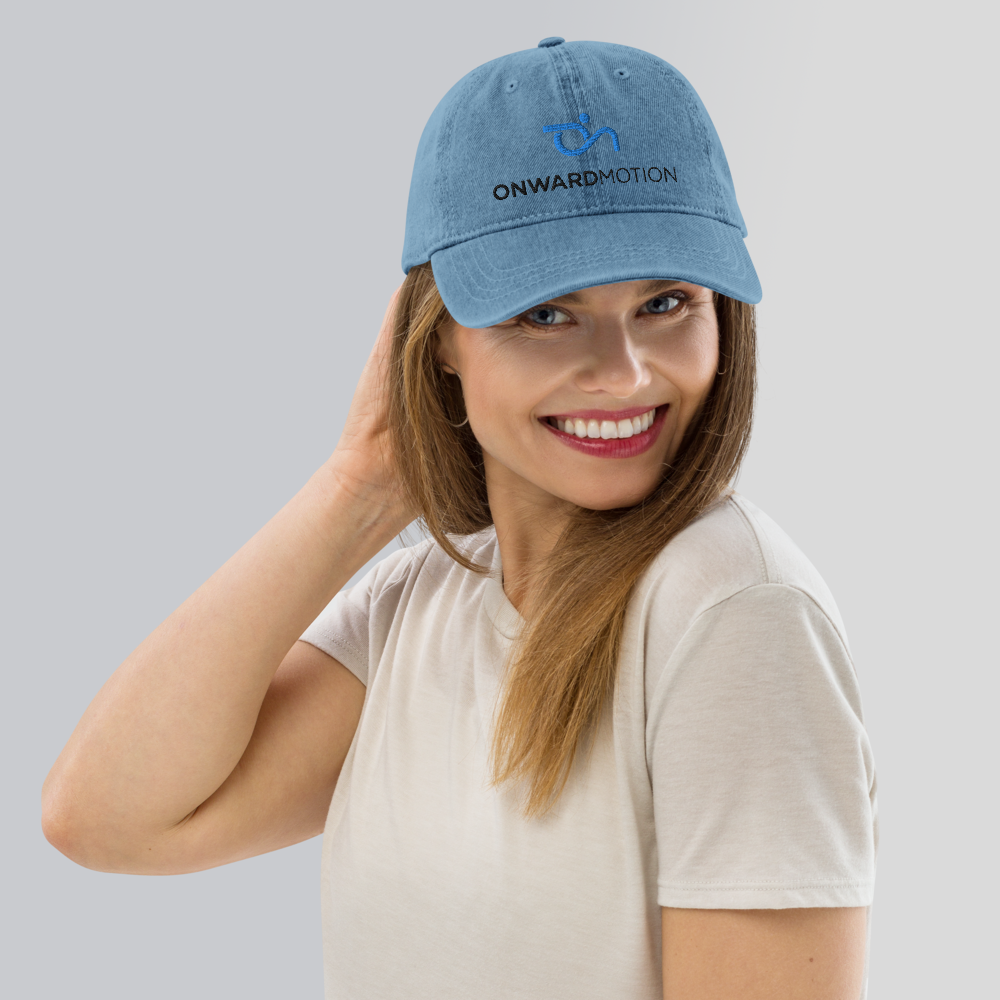 Check out our Denim Hat featuring the iconic Onward Motion logo!