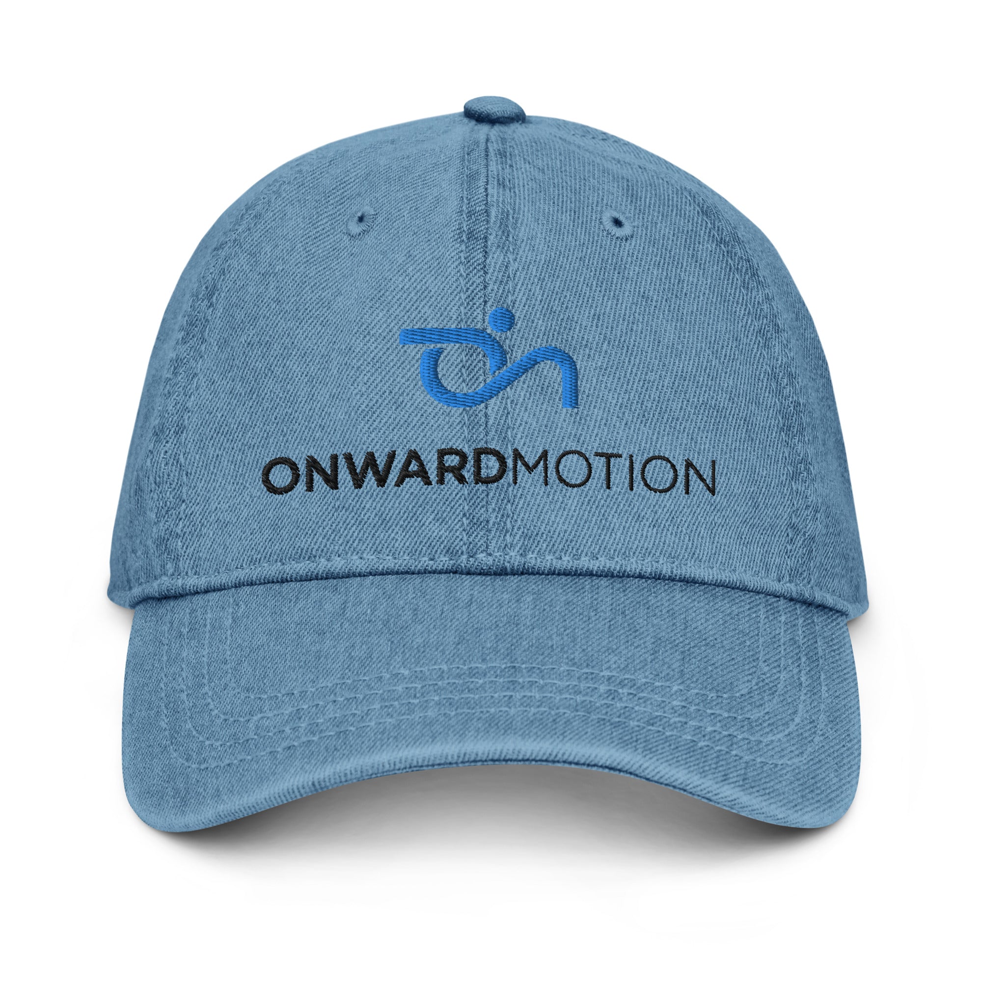 Check out our Denim Hat featuring the iconic Onward Motion logo!