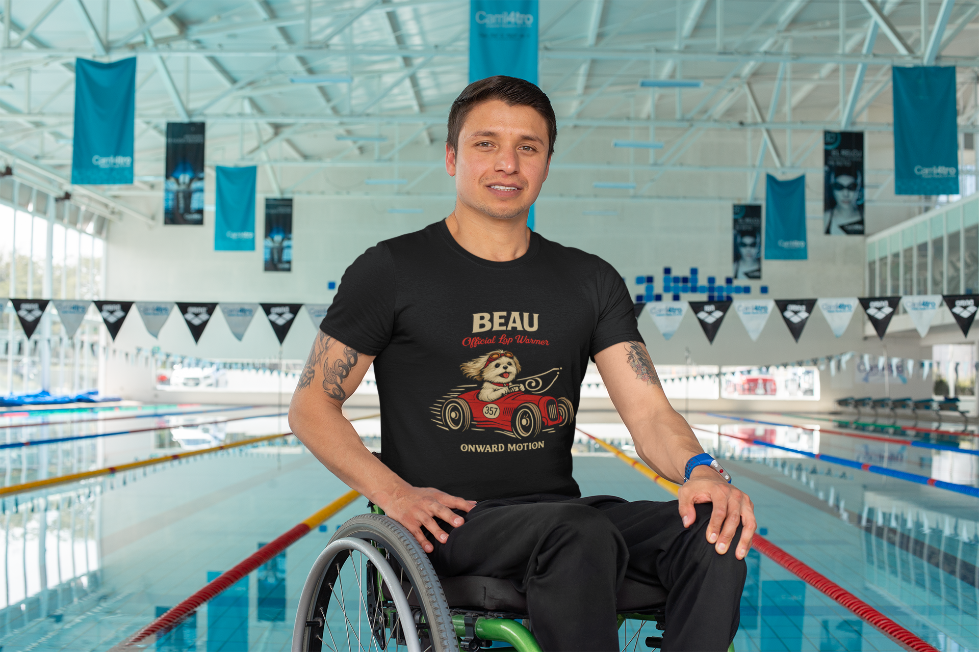 Beau Retro Racer T-Shirt — 'Beau' Dog in Car Vintage Graphic Tee (Front & Back: "I Snuggled Beau and I Liked It")